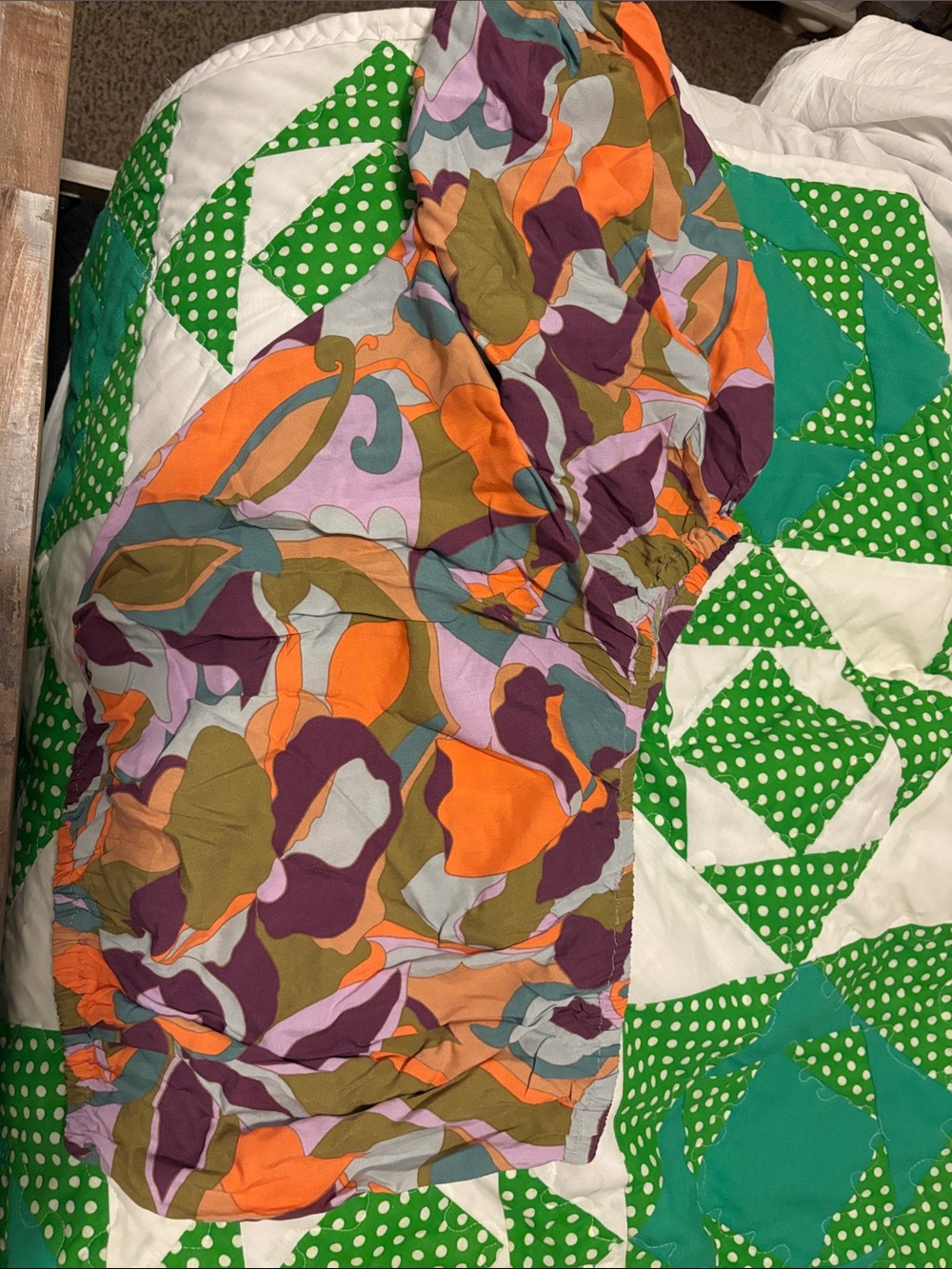 Colorful Abstract Print Elastic Waist Shorts - Orange, Purple, Olive, Lavender